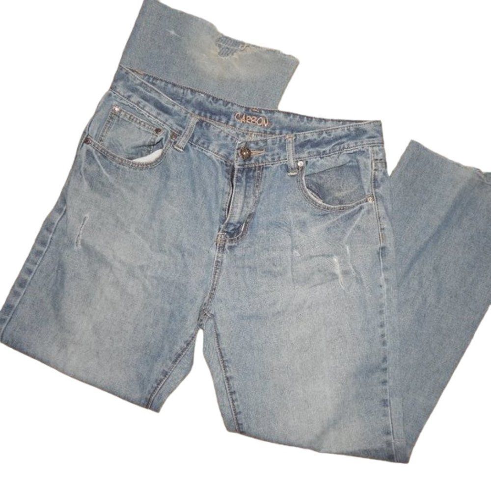 Carbon Men’s 34x34 Relaxed Fit 100% Cotton Light Wash Distressed Blue Jeans